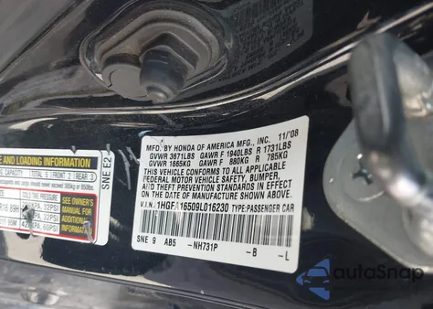 2009 Honda Civic Lx from USA, damaged, VIN 1HGFA16509L016230